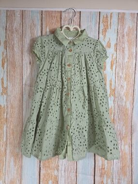 Happy Threads Girls' Button-Front Dress - Mint Green. 100% Cotton. Size 5y